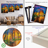 Kahverengi Çerçeveli Moskova Parkta Gece Manzarası Kanvas Tablo