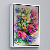 Kahverengi Çerçeveli Renkli Çiçekler Duvar Tablosu