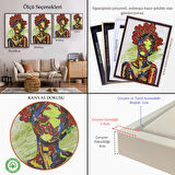 Altın Çerçeveli Renkli Kadın Modern Duvar Tablosu