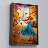 Beyaz Çerçeveli Paris de Etfel Kulesine Karşı Keman Çalan Kız Tablosu