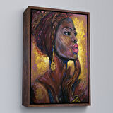 Kahverengi Çerçeveli Afrikalı Kadın Portresi Pop Art Duvar Tablosu