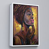 Kahverengi Çerçeveli Afrikalı Kadın Portresi Pop Art Duvar Tablosu