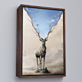 Altın Çerçeveli Daha Güzel Bir Doğa Hayal Eden Geyik Sürreal Duvar Tablosu