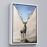 Siyah Çerçeveli Daha Güzel Bir Doğa Hayal Eden Geyik Sürreal Duvar Tablosu