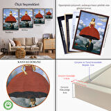 Kahverengi Çerçeveli Kırmızı Elbiseli Kadın Sürreal Duvar Tablosu