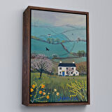 Siyah Çerçeveli İngiliz Köy Evi Manzarası Duvar Tablosu