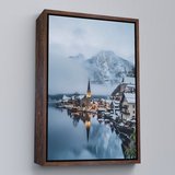 Kahverengi Çerçeveli Hallstatt Avusturya Manzarası Duvar Tablosu