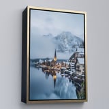 Kahverengi Çerçeveli Hallstatt Avusturya Manzarası Duvar Tablosu