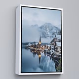 Kahverengi Çerçeveli Hallstatt Avusturya Manzarası Duvar Tablosu