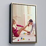 Siyah Çerçeveli Leonardo Di Caprio ve Margot Robbie The Wolf of Wall Street Filmi Tablo