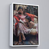 Siyah Çerçeveli Anne ve Kızı Ortaçağ Tablosu