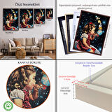 Siyah Çerçeveli Galaksiler İle Oynayan Kız Çocuğu Tablosu