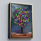 Altın Çerçeveli Kelebekler Ağacı Duvar Tablosu