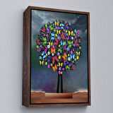 Altın Çerçeveli Kelebekler Ağacı Duvar Tablosu