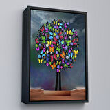 Beyaz Çerçeveli Kelebekler Ağacı Duvar Tablosu