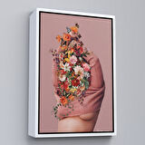 Siyah Çerçeveli Soyunan Kadın Renkli Kelebekler ve Çiçekler Detaylı Tablo