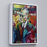 Siyah Çerçeveli Yağlı Boya Efektli Renkli Mustafa Kemal Atatürk Duvar Tablosu
