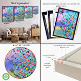 Altın Çerçeveli Renkli Çiçekler ve Kelebek Temalı Duvar Tablosu