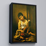 Altın Çerçeveli İranlı Ressam Morteza Kartouzıan Garip Çocuk Eseri Duvar Tablosu