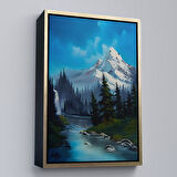 Kahverengi Çerçeveli Rusya Dağ ve Akarsu Manzaralı Dekoratif Duvar Tablosu