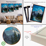 Kahverengi Çerçeveli Rusya Dağ ve Akarsu Manzaralı Dekoratif Duvar Tablosu