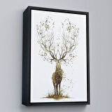 Kahverengi Çerçeveli Yaprak Boynuzlu Geyik Tablosu