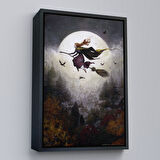 Kahverengi Çerçeveli Süpürge ile Uçan Cadı, Cadılar Bayramı Helloven Duvar Tablosu