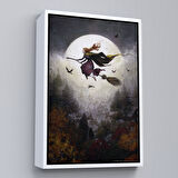 Siyah Çerçeveli Süpürge ile Uçan Cadı, Cadılar Bayramı Helloven Duvar Tablosu