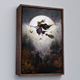 Kahverengi Çerçeveli Süpürge ile Uçan Cadı, Cadılar Bayramı Helloven Duvar Tablosu