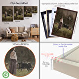 Beyaz Çerçeveli Süpürgeli Cadıya Özenen Kız Dekoratif Duvar Tablosu