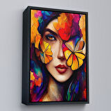 Altın Çerçeveli Çiçek ve Kadın Temalı Dekoratif Duvar Tablosu