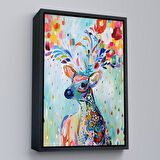 Kahverengi Çerçeveli Renkli Çiçek Detaylı Geyik Dekoratif Duvar Tablosu