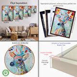 Kahverengi Çerçeveli Renkli Çiçek Detaylı Geyik Dekoratif Duvar Tablosu