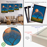 Altın Çerçeveli Gece Ay Işığındaki Aşk Ağacı Dekoratif Duvar Tablosu