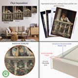 Beyaz Çerçeveli Çiçekli Balkonda Sevgilisini Bekleyen Güzel Kadın Tablosu