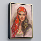 Kahverengi Çerçeveli Kırmızı Başörtülü Güzel kadın Duvar Tablosu