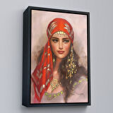Kahverengi Çerçeveli Kırmızı Başörtülü Güzel kadın Duvar Tablosu