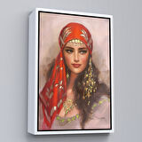 Kahverengi Çerçeveli Kırmızı Başörtülü Güzel kadın Duvar Tablosu