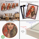 Kahverengi Çerçeveli Kırmızı Başörtülü Güzel kadın Duvar Tablosu