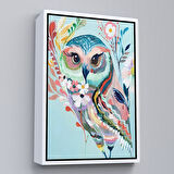 Altın Çerçeveli Çiçekler İçindeki Sanatsal Baykuş Tablosu