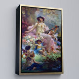 Altın Çerçeveli Bahçedeki Anne ve Melekleri Dekoratif Duvar Tablosu