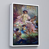 Altın Çerçeveli Bahçedeki Anne ve Melekleri Dekoratif Duvar Tablosu
