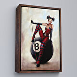 Altın Çerçeveli Bilardo Topunun Üstünde Oturan Pub Kızı Duvar Tablosu