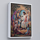 Altın Çerçeveli İsa Mesih ve Çocuklar Dekortif Duvar Tablosu