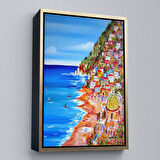 Kahverengi Çerçeveli İtalya La Bella Positano Amalfi Sahili Duvar Tablosu