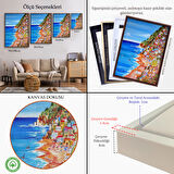 Kahverengi Çerçeveli İtalya La Bella Positano Amalfi Sahili Duvar Tablosu