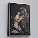 Beyaz Çerçeveli John William Waterhouse'un Lamia ve Şövalyesi Orenco Kanaviçe Tablosu