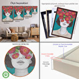 Beyaz Çerçeveli Çiçekler Saçan Optimist Kadın Tablosu