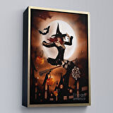 Kahverengi Çerçeveli Süpürge ile Uçan Cadı, Cadılar Bayramı Hediyesi, Hellowen Tablo