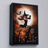 Kahverengi Çerçeveli Süpürge ile Uçan Cadı, Cadılar Bayramı Hediyesi, Hellowen Tablo